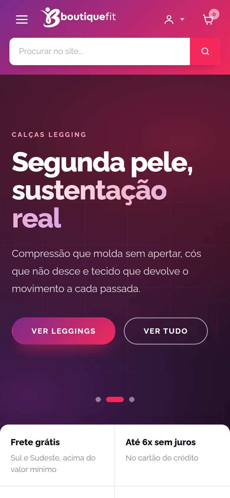 Home da Boutique Fit no celular