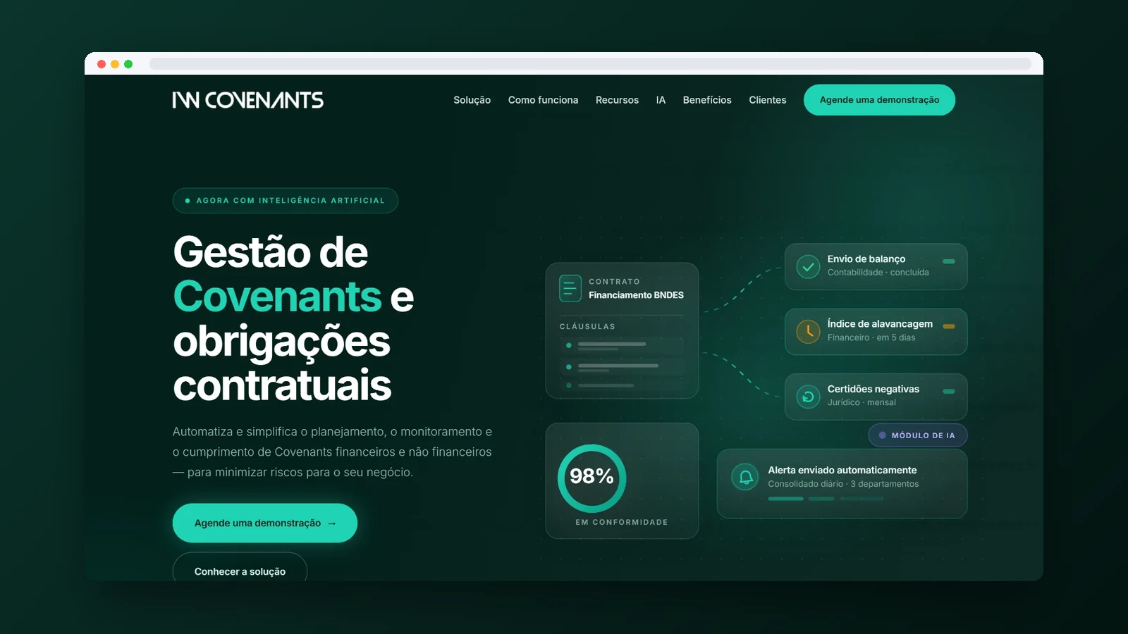 IW Covenants — site sob medida para um SaaS de compliance