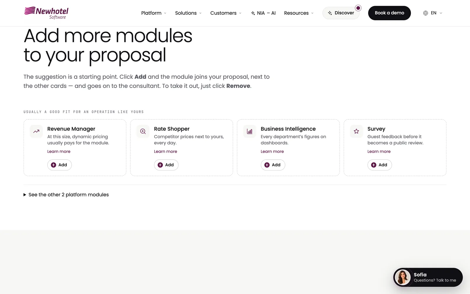 Módulos para adicionar à proposta